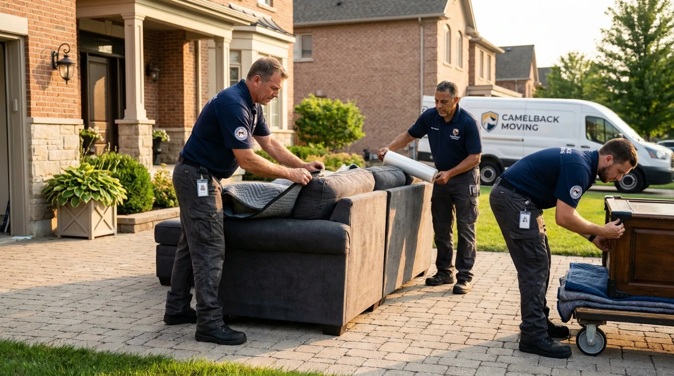 Large estate moving crew wrapping furniture in Morristown, NJ