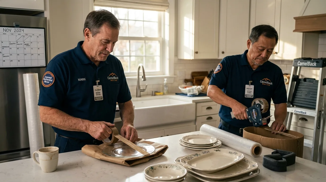 Professional crew packing kitchen dishware in Morristown, NJ